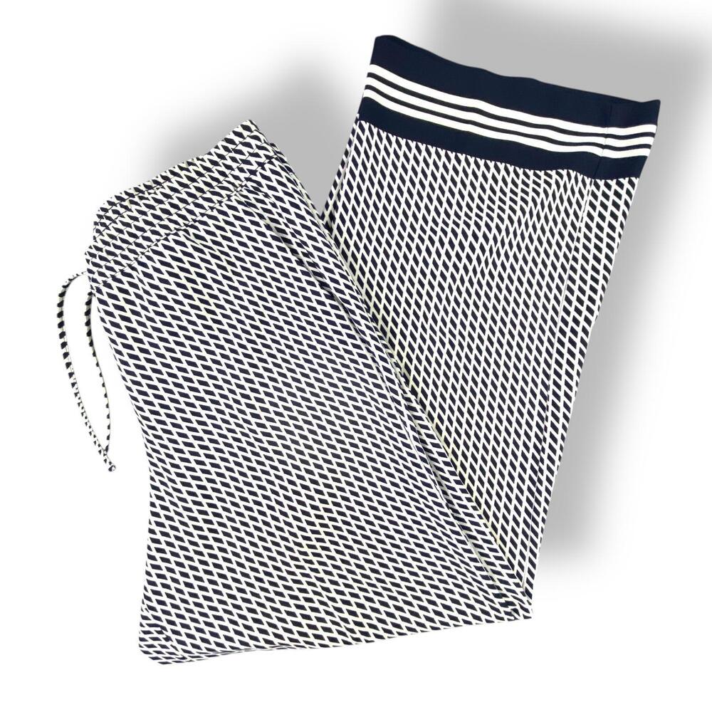 Talbots Women's Navy Blue & White Patterned Wide-Leg Pants - Size 16